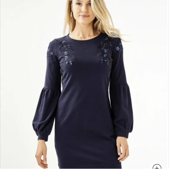 Lilly Pulitzer True Navy Bartlett Embroidered Sequin Sweatshirt Dress SZ SM - Picture 7 of 8